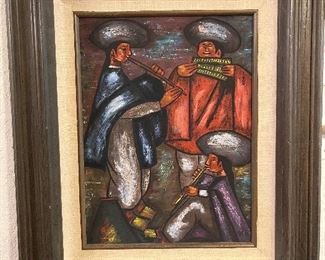Three latins in ponchos, oil on canvas