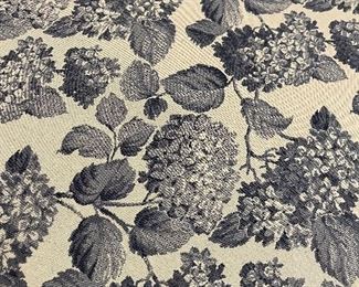 Extra-long mid-century sofa with blue floral upholstery, in very good condition