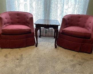 pair of red barrel chairs