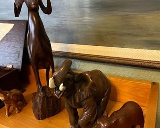 carved wooden animals