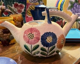 Majolica style floral tea pot