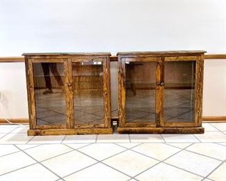 VINTAGE GLASS FRONT STORAGE CABINETS OR BOOKCASE (SET OF 2)