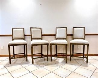 RESTORATION HARDWARE LINEN & WOOD BAR STOOLS (SET OF 4)