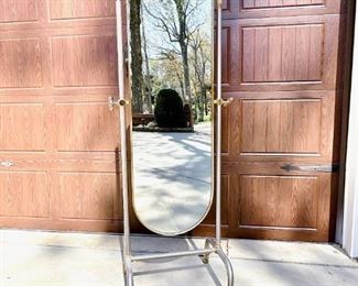 VINTAGE ITALIAN SILVER W/ GOLD TRIM STANDING FLOOR MIRROR