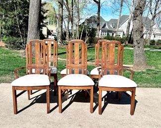 VINTAGE LANE BRUTALIST DINING CHAIRS - SET OF 6 - CREAM UPHOLSTERED SEATS