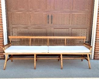 VINTAGE MCM SPINDLE BACK DOUBLE BENCH - WALNUT