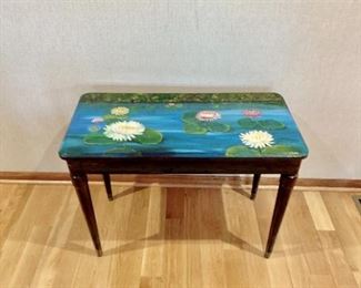 HAND PAINTED PIANO BENCH END TABLE