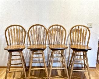 VINTAGE SWIVEL BAR STOOLS CHAIRS - OAK - SET OF 4