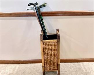 Vintage Rattan & Bamboo Umbrella Stand