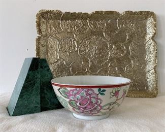 Marble Bookends, Brass tone Lily Pad Tray (heavy!)