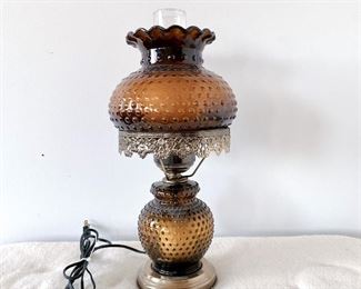 Amber Glass Hobnail Hurricane Lamp