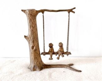 Brass Frogs Swinging under a tree