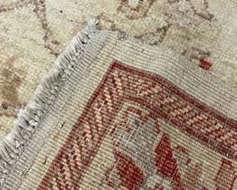 $700 USD     Hand Knotted Turkish Area Rug PA107-28      DESCRIPTION: Hand knotted Turkish run with a light cream field accentuated with tones of rust, paprika, taupe and sage.  Open floral and trailing vine center with a rich border.  

DIMENSIONS: 45 x 70

LOCATION: Local pick up NE Washington, D.C.  Contact us for shipper suggestions.

CONDITION: Used

The rug is in very good condition with only very minor signs of wear consistent of age and use.      https://goodbyhello.com/products/hand-knotted-turkish-area-rug-pa107-28?_pos=2&_sid=7ea65b4aa&_ss=r