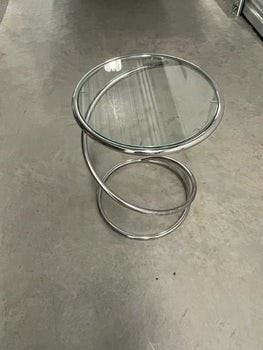 $450 USD     Leon Rosen for Pace Spiral Chrome and Glass Mid Century Side End Table PA107-25      Description: Vintage midcentury Leon Rosen for Pace Collection designed "Spring" chrome and glass side, end or drinks table in very nice condition. Chrome is bright, glass may have a few light scratches. Nice example.

DIMENSIONS: 13 x 13 x18H

LOCATION: Local pick up NE Washington, D.C.  Contact us for shipper suggestions.

CONDITION: Used. Table is in very good condition with only minor signs of wear commensurate of age and use.      https://goodbyhello.com/products/spiral-metal-glass-top-end-table-pa107-25?_pos=10&_sid=7ea65b4aa&_ss=r