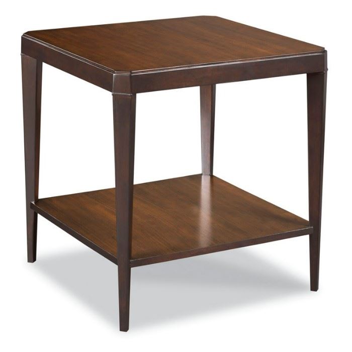 $780 - Woodbridge Tribeca Square Harwood Side End Table AE170-4                                                                                          Description:  A square Mozambique veneered top with canted corners is raised by tapering posts that are joined by a low shelf.  Material: Hardwood solids and Mozambique veneer

Dimensions: 27"W x 27"D x 27"H

Condition: Excellent condition.  This was a sample for an interior designer.  Never used.  

Local pick up NW Washington, D.C.  Please contact us for shipper suggestions.  Regular price $1039