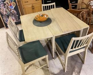 Mid Century Solid Drop Leaf Table & 4 Sturdy Chairs
