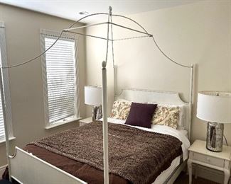 Asking: Was $1200 - Now $900---Queen Bed, Beauty Rest Vanderbilt Collection "Palisade Court" w/White Metal Queen Bed Sized Italianate Canopy