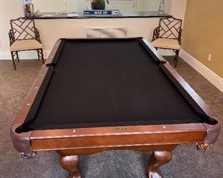 Asking Was $3500 - Now $2625---Brunswick Pool Table - Black Felt, Dark Wood w/Leather Baskets - w/Cues & Balls - 8' x 4'6" - AS NEW -
