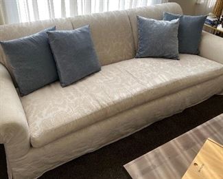 Asking: Was $1700 for Pair -- Now $1275--- Silk Damask Tuxedo Style Sofas w/Pillows - Custom - 96" -