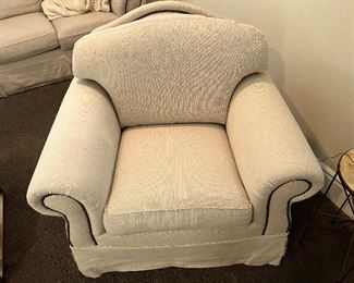 Asking: Was $850 -- Now $635 White Club Chair w/Black Tack Welting - Custom - 42" wide x 45" deep x 38" tall -
