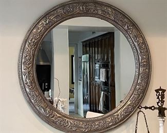 Asking: Was $500 -- Now $375--- Molded Silver Wood (?) Mirror - Hollow Frame - 38" Dia. -