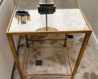 Asking: Was $700 -- Now $525--- Square Gilt Iron Side Tables w/Mottled Mirror Tops - 20" x 20"