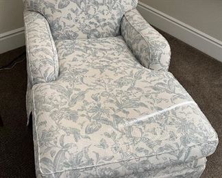 Asking: Was $850 -- Now $635---. Blue & White Toile Fabric, Tuxedo Style Custom Chaise - 60" long x 36" wide -