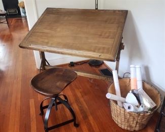 pottery barn stool drafting table and Warren Pulley floor lamp(Rare- Discontinued)