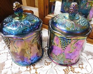 Blue Carnival Glass - Grape Harvest