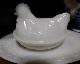 Milk Glass Hen on Nest