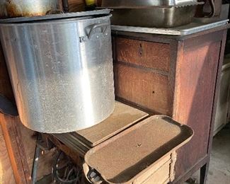 Antique Sewing Machine, Large Cook Pot, Antique Dresser