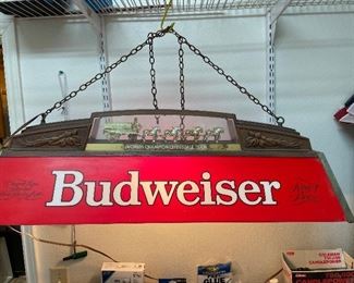 Hanging Budweiser Light Fixture with Clydesdales
