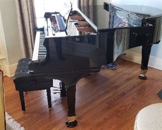Mason-Hamlin Model A5 Grand Piano with Matching Artists Bench (2001). Traditional Style in Ebony High-Gloss Finish. PianoDisc Symphony Pro Player installed. Serial Number 91393. Photo 3 of 15. 