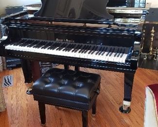 Mason-Hamlin Model A5 Grand Piano with Matching Artists Bench (2001). Traditional Style in Ebony High-Gloss Finish. PianoDisc Symphony Pro Player installed. Serial Number 91393. Photo 1 of 15. 