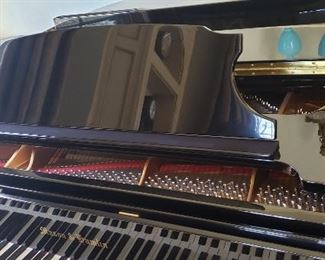 Mason-Hamlin Model A5 Grand Piano with Matching Artists Bench (2001). Traditional Style in Ebony High-Gloss Finish. PianoDisc Symphony Pro Player installed. Serial Number 91393. Photo 4 of 15. 