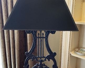 Pair of Antique Brass Music Harp Lamps. Base Measures 13" x 7;" 34" H. Photo 1 of 2. 