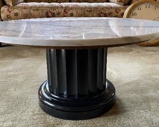Marble Cocktail Table with Fluted Ebonized Wood Column Base. Measures 36" D x 17" H. Photo 1 of 3. 