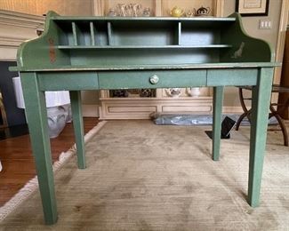 Vintage Green Writing Desk Hand-Painted In A Dog Motif!  Measures 43" W x 23" D x 40" H. Photo 1 of 3. 