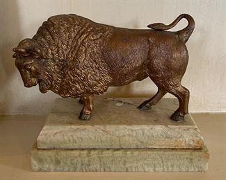 Bronze Bison / Bull Mounted on Marble. Photo 1 of 3. 