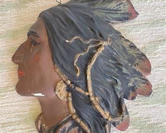 Vintage Painted Ceramic Native American Indian Chief. Measures 10" H x 9.5" W. 