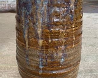 Glazed Ceramic Vase Signed By Artist. Measures 12" H with 5" Opening. Photo 1 of 2.