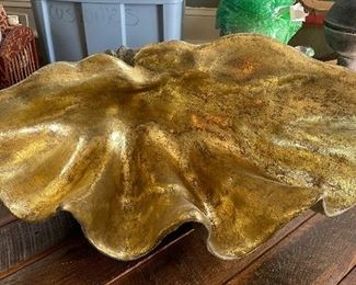Vintage X-Large Gilt Plaster Calm Shell. Measures 31" W x 21" D x 16" H. Photo 1 of 2. 