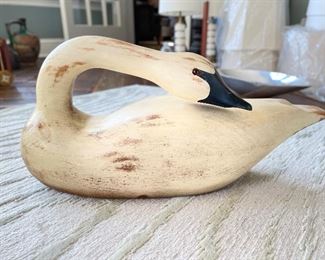 Carved Wood Hand-Painted Swan. Measures 21" L x 10" H. Photo 1 of 3.