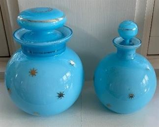 Vintage Blue Lidded Jars / Perfume Bottles. 
