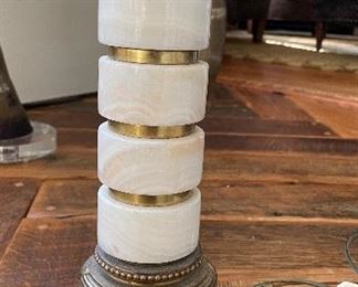 Pair of Brass and Marble Banded Table Lamps. Photo 1 of 2. 