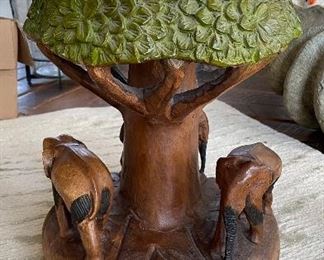 African Hand-Carved Solid Wood Stool: Marula Tree & Elephants. Measures 17" H x 14" D. Photo 1 of 2. 
