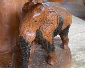 African Hand-Carved Solid Wood Stool: Marula Tree & Elephants. Measures 17" H x 14" D. Photo 2 of 2. 