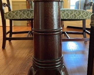 Kittinger Banded Mahogany Extension Dining Table With Faux Bamboo Pedestal Legs and Brass Feet.  Measures 68"- 104" with Two 18" Leaves; 44" W  x 30" H. Photo 4 of 5. 