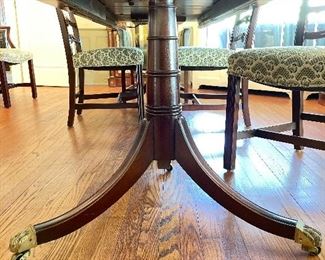 Kittinger Banded Mahogany Extension Dining Table With Faux Bamboo Pedestal Legs and Brass Feet. Measures 68"- 104" with Two 18" Leaves; 44" W  x 30" H. Photo 3 of 5. 