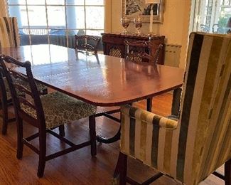 Kittinger Banded Mahogany Extension Dining Table With Faux Bamboo Pedestal Legs and Brass Feet. Measures 68"- 104" with Two 18" Leaves; 44" W  x 30" H. Photo 1 of 5. 